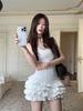 Elegant White Spaghetti Strap Dress - Ruffle Design Slim Fit Ballet A-line Skirt for Summer