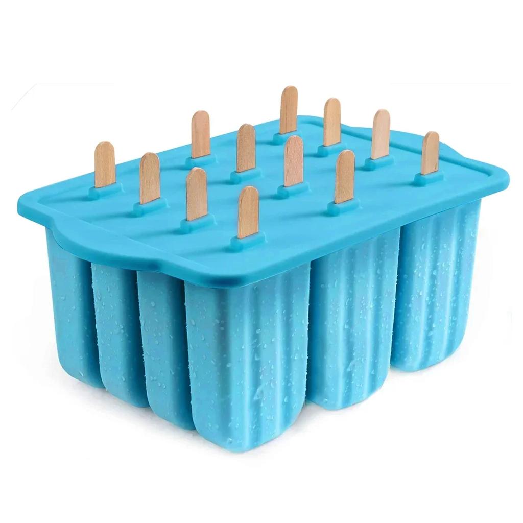 Popsicle Molds Silicone 12 Pieces Popsicle Trays for Freezer Homemade Ice Cream Popsicle Molds with 50Pcs Popsicle Sticks