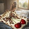 Leopard Bow Cherry Flannel Blanket Warm Soft Halloween Christmas Decorative Couch Warm Cozy All-Season Gift