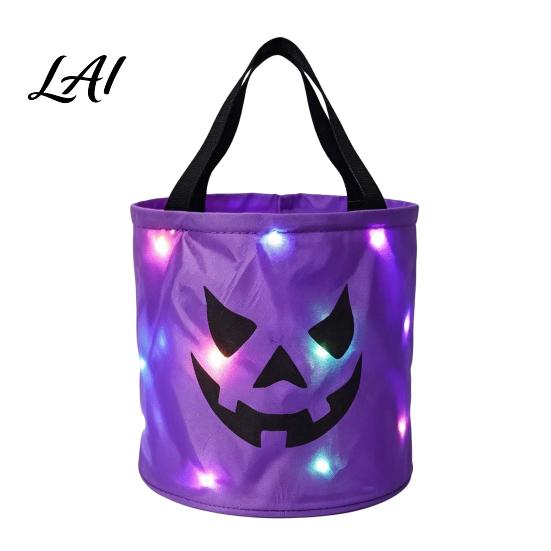 Große Vorratsbehälter für Süßigkeiten Halloween Leuchtende Kürbis-Tasche LED-Leuchtender Trick-or-Treat-Eimer Dekorative Behälter Süßigkeiten Wiederverwendbar Wasserdicht