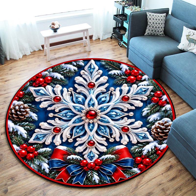 Cute Christmas Day Gift Bell Santa Claus Snowman Christmas Tree round rug Home Soft Decorative Anti slip Chair Mat Carpet Outdoor Floor Mat Carpet 91