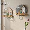 Wall Mounted Key Holder Nordic Wooden Cottage Holder, House Shaped Storage Rack with 3 Decorative Hooks for Metal Hook, Sturdy Organizer Entryway