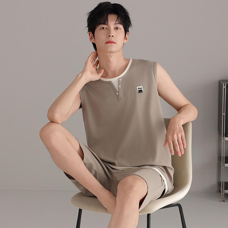 Pajamas men's summer cotton vest shorts summer thin teen men's sleeveless vest loungewear set