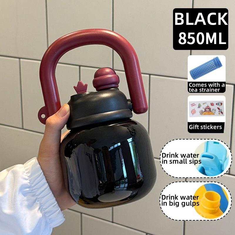 

850 мл Пищевой Большой Емкости Портативная Пластиковая Бутылка для Воды Детские Студенческие Бутылки для Воды Бутылка с Соломинкой Бутылка Большой Живот Носится в Руке чёрный