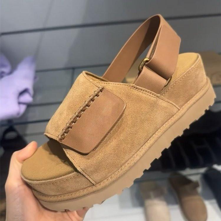 2025 summer new Velcro platform sandals buckle anti-leather outer wear heightening open-toed muffin leather slippers