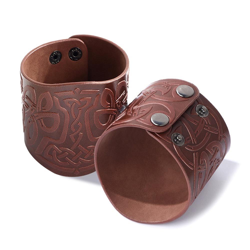 Viking Mjolnir Embossed Faux Leather Cuff Bracelet Norse Retro Wristband