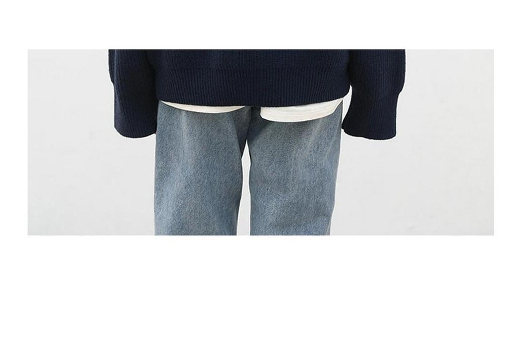 Unisex Navy Blue Jacket-Style Knit Cardigan - Japanese Niche, Autumn/Winter, Loose Fit, Round Neck Sweater Coat