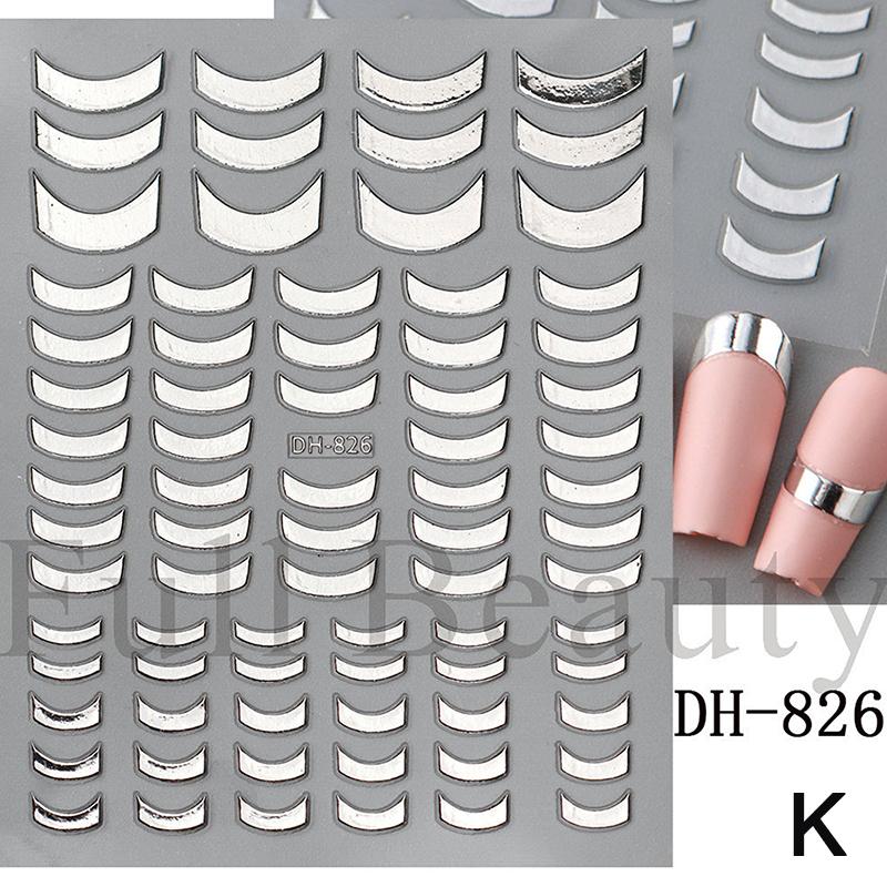 3D Lines Nail Stickers Silver Gold Metal Stripe Decals Curve Gel Nails Art Sliders Polish Manicure Decor Foils