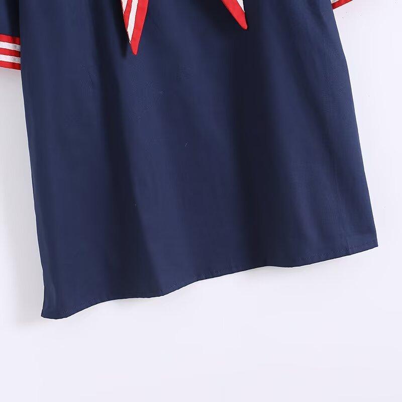 Summer Women Navy Shirts Short Sleeve Sailor Collar Pullover White Blouses Patchwork Loose Tops Girl Sweet Clothes College Style