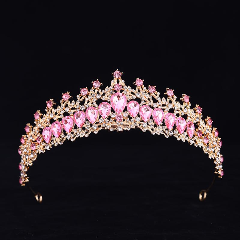 Pink Crystal Tiaras and Crowns Headband for Women Rhinestone Prom Diadem Bridal Wedding Hair Accessories Jewelry Crown Tiara