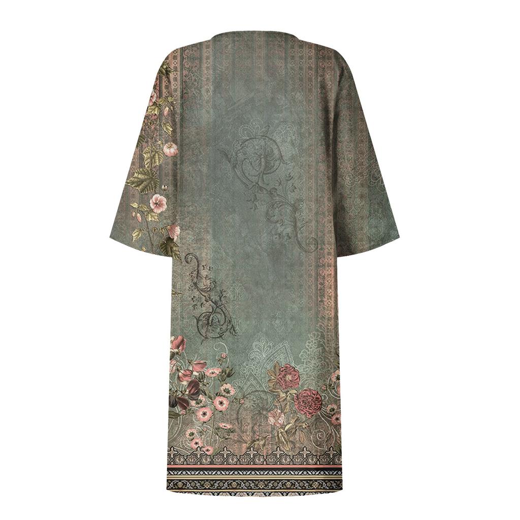 Women's Summer Vintage Floral Print V-Neck Half Sleeve Dress Dresses