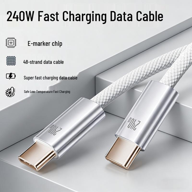 240W Braided Dual Type-C Fast Charging Cable for Apple, Huawei, Xiaomi, and Android Devices