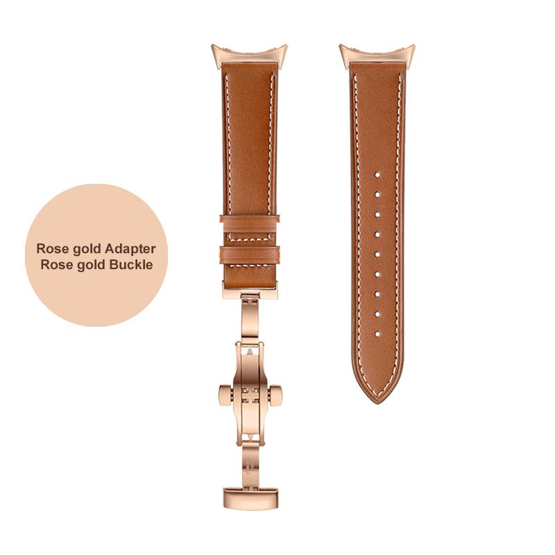 Butterfly buckle Leather Strap For Google Pixel Watch Band Pixel Watch Watchbands Bracelet With adapter (Silver/Black/Rose gold)