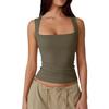 Solid Color Square Neck Sleeveless Top Solid Color Square Collar Slim Fit Sleeveless Top Female