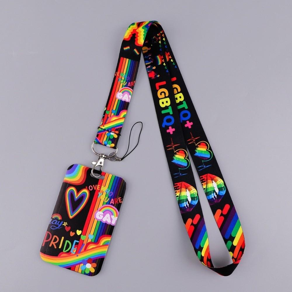 Herzform Aufdruck Regenbogen Lanyard Kartenhalter DIY Vielseitiger Ausweishalter Tragbare ID-Kartenhülle Busticket Halter Tragbar