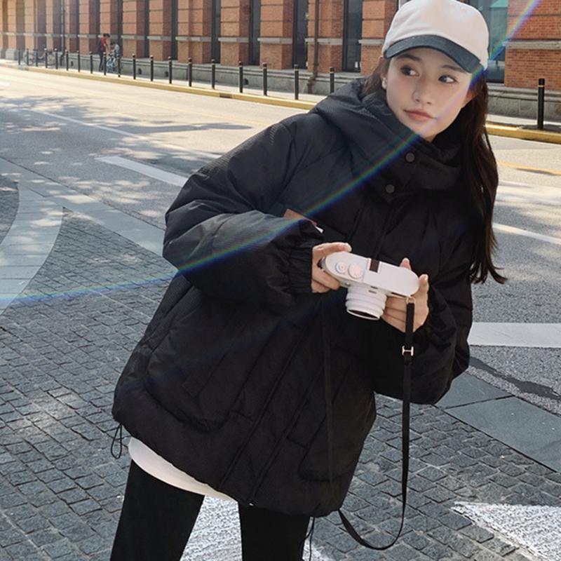 Autumn and Winter Down Cotton Jacket Korean Version Loose Hooded Short Cotton Jacket Fashion Women's Casual Warm Cotton Jacket