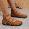 Retro Women's Loafers Plus Size Square Toe Flats Suede Slip-On Shoes Vintage Two Buckle Casual Ballet Pumps