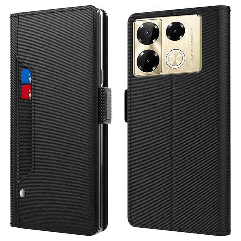 

Для Infinix Note 40 Pro 5G Чехол Кожаный Слот для карт Чехол для телефона с зеркалом Black