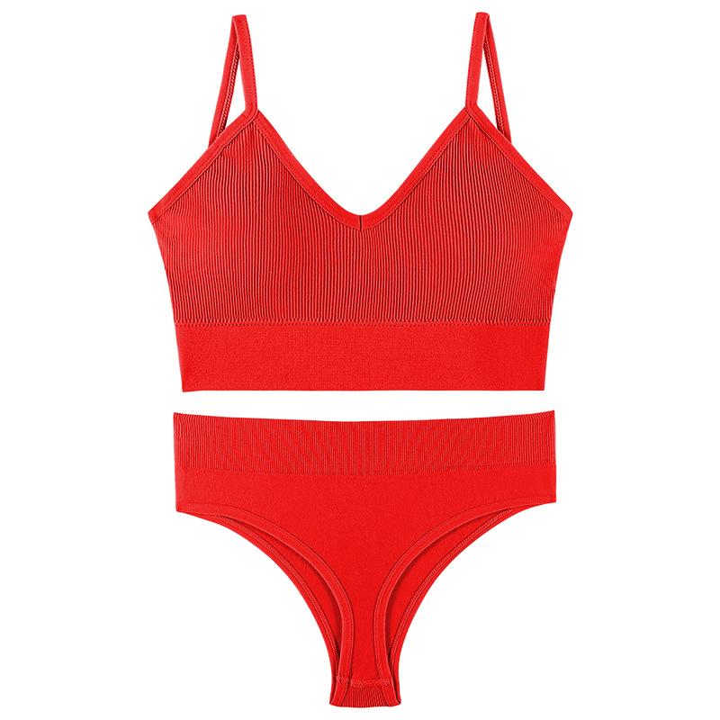 Women's French Wirefree Push-Up Bra Set - Thin, Sexy Triangle Cup Sports Underwear with Beautiful Back Design, Two-Piece.