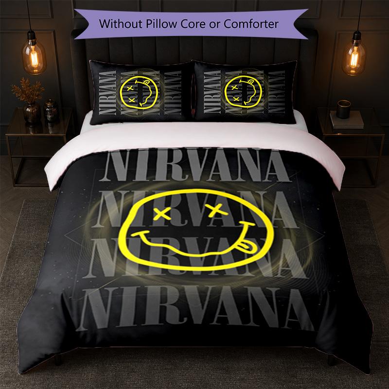 Set Biancheria da Letto 3 Pezzi Stampa Nirvana Copripiumino con Due Federe Biancheria da Letto Morbida per Camera da Letto Domestica