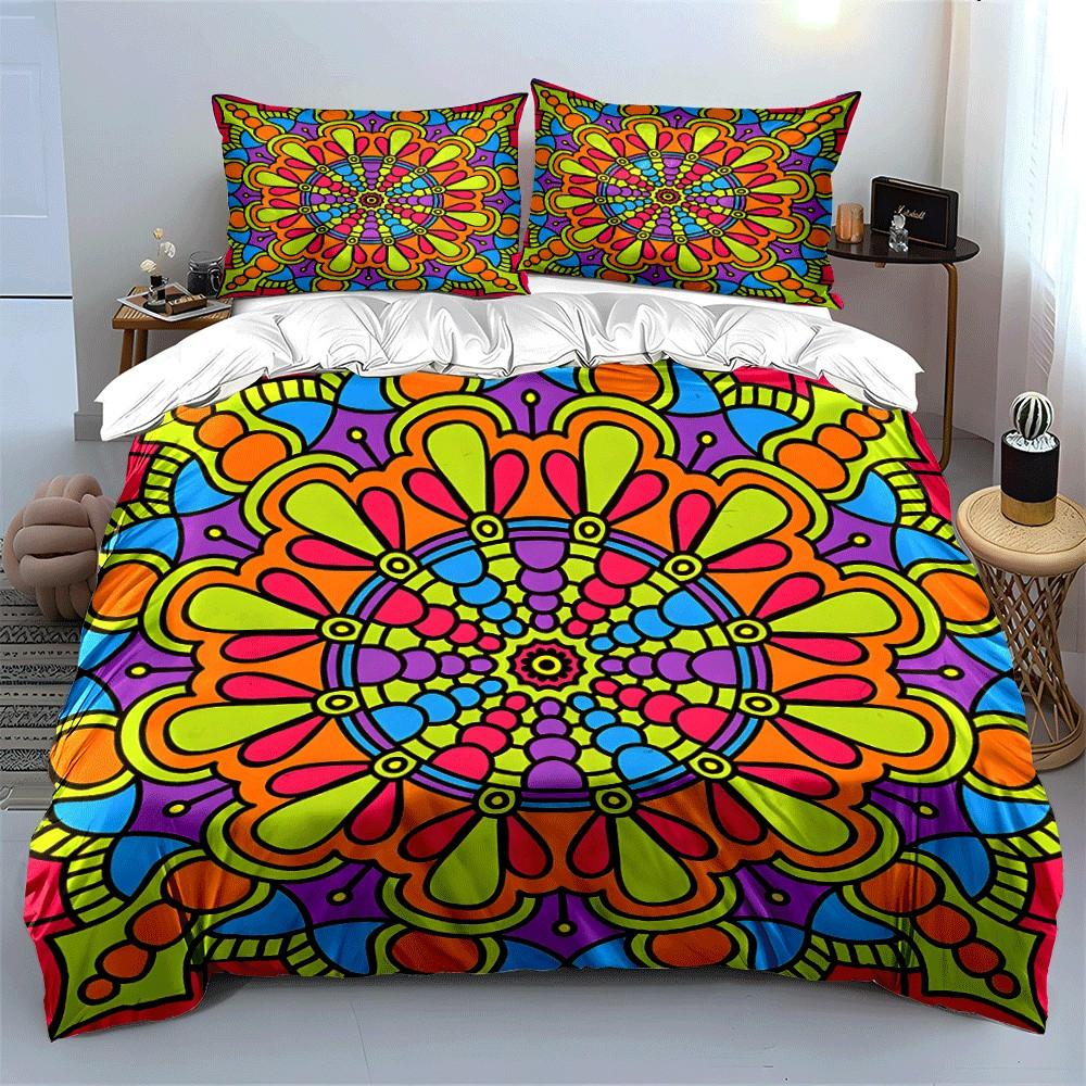 Colorful Mandala Pattern Home Decor Set Exquisite Three-Piece Bedding Set Gift For Kids And Adults