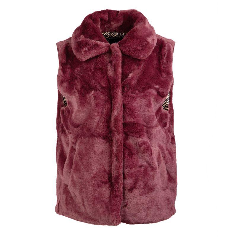 Gilet Sans Manches En Fourrure Rouge Bordeaux - Veste Femme Taille 38-42 - Comme Neuf