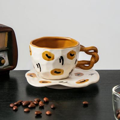 Creative Coffee Cup Dish Set, High-value Biscuit Handle Ceramic Mug, Hand-painted Breakfast Milk Cups,Couple Gift Office Tea Cup