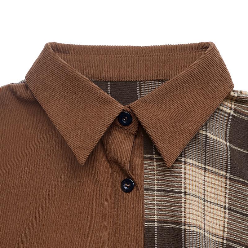 100% Clothing: 2025 Retro Plaid Patchwork Dress with Turn-Down Collar - New European & American Autumn/Winter Workplace Style.