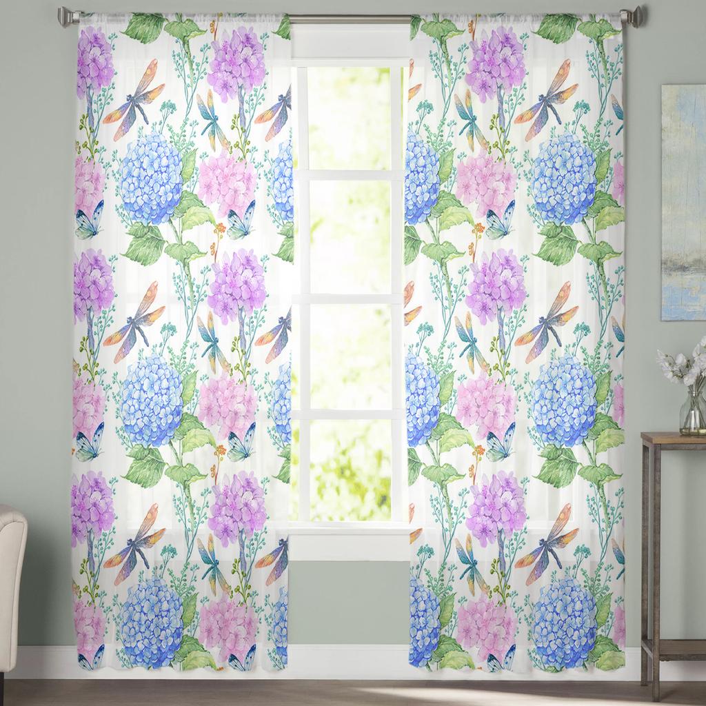 Blume Hortensie Wildblume Aquarell Voile Transparente Vorhänge Wohnzimmerfenster Tüllvorhang Küche Schlafzimmer Vorhänge Heimdeko