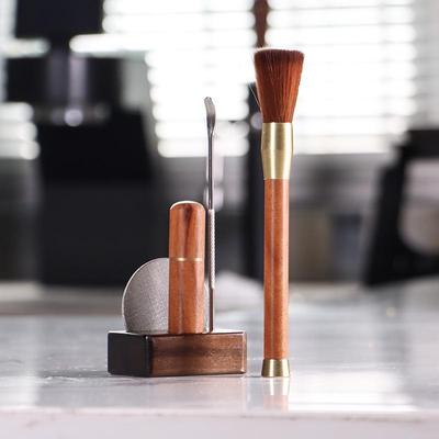 Italian Stainless Steel Coffee Dispersion Needle Tool with Sandalwood Handle and Brush