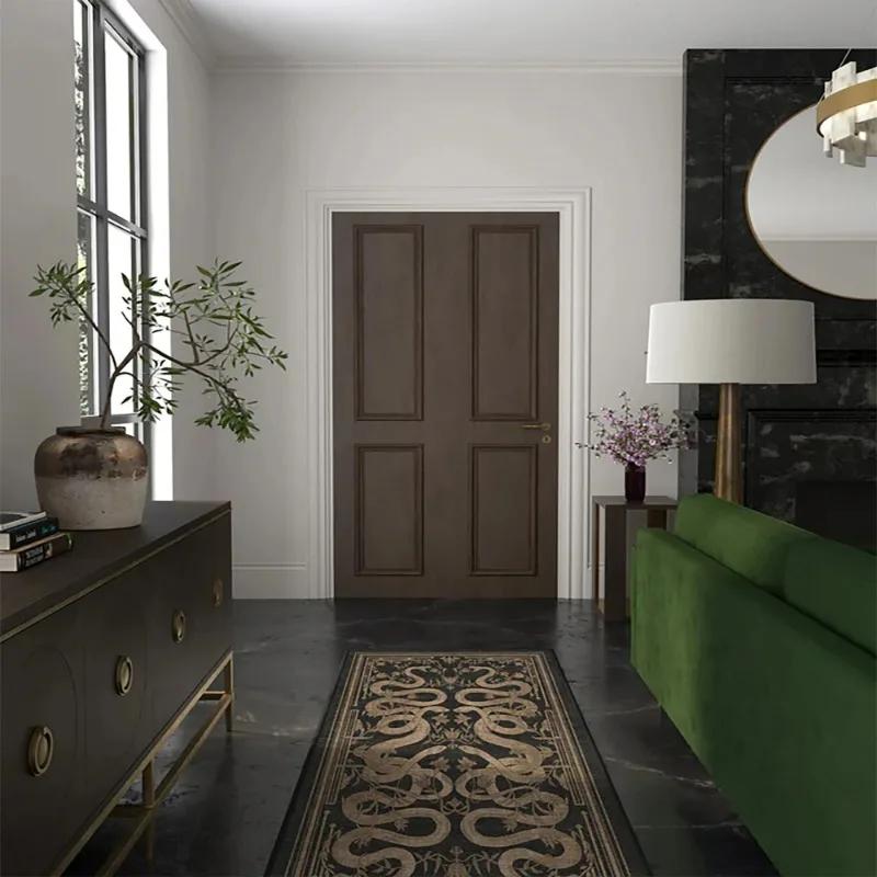 Retro French Snake Pattern Living Room Decorative Carpet Floral Ethnic Style Kitchen Corridor Rug Creative Art Easy To Care Rugs