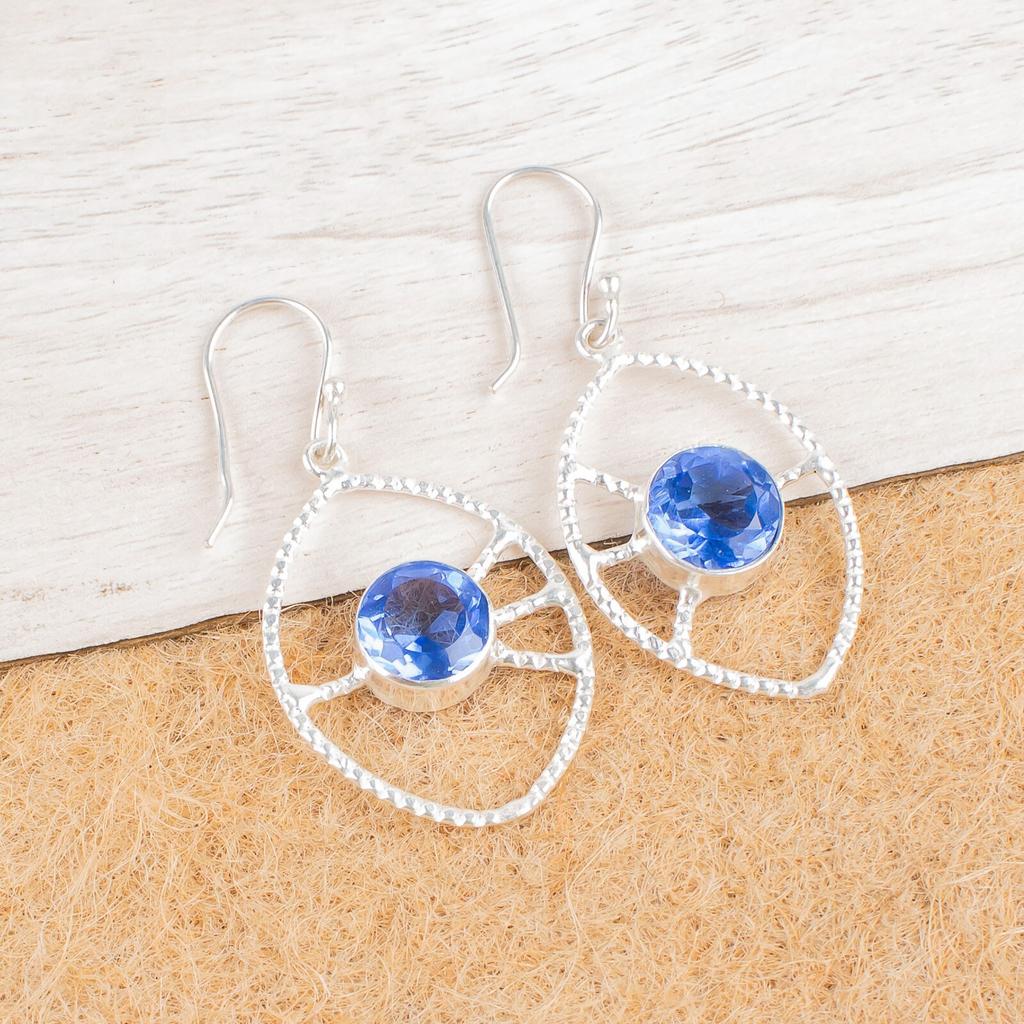 Tanzanite Gemstone 925 Sterling Silver Jewelry Handmade Earrings 2.00" For Gift EE-52-5