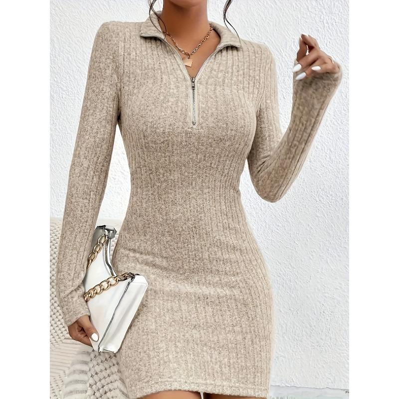 IHUASU Women's Fashion Spring Autumn Solid Color Print V-Neck Long Sleeve Casual Dresses