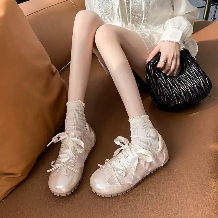 

Мягкая подошва с бантом и плоским дном розовые балетки весна-лето новые повседневные универсальные туфли для моральной подготовки белые туфли женские туфли 36 розовый