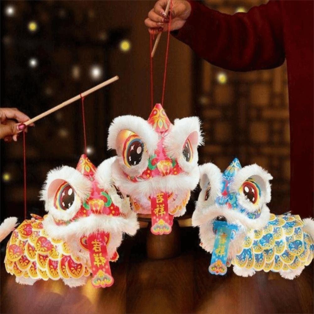 DIY Material Package New Year Lion Dance Lantern Waterproof Festival Atmosphere Handmade Lantern Hanging Ornament with Blessings