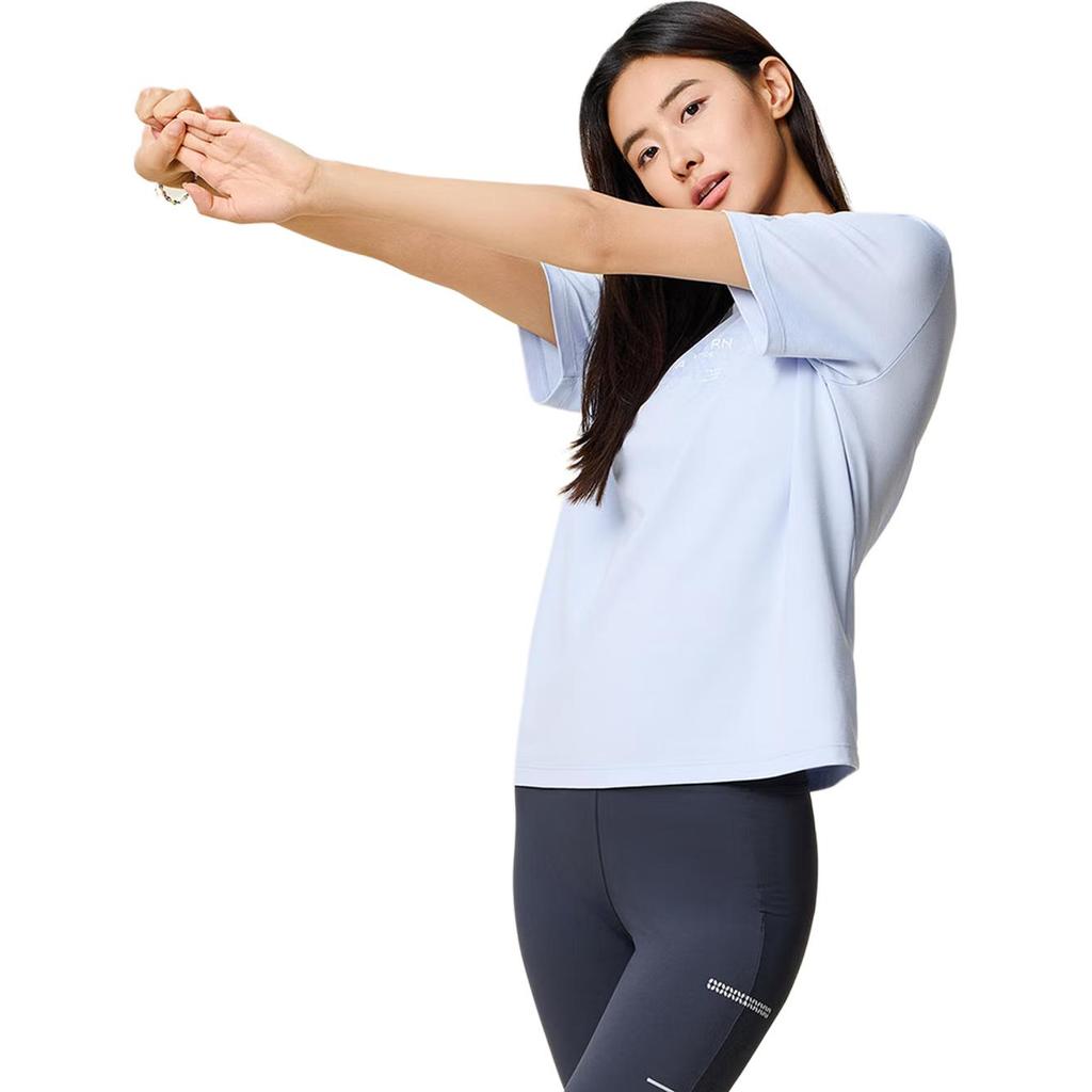 Anta Rahat Basit Çok Yönlü Yuvarlak Yaka Yazılı Casual Spor Tişört Kadın Üstleri Kelebek-Mavi 162537119-2