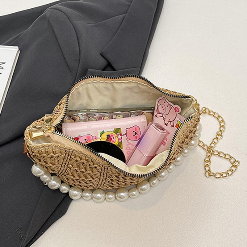 Spring New Casual Straw Woven Beading Shoulder Bags High Quality Personality Fashion Portable Crossbody Bags for Women