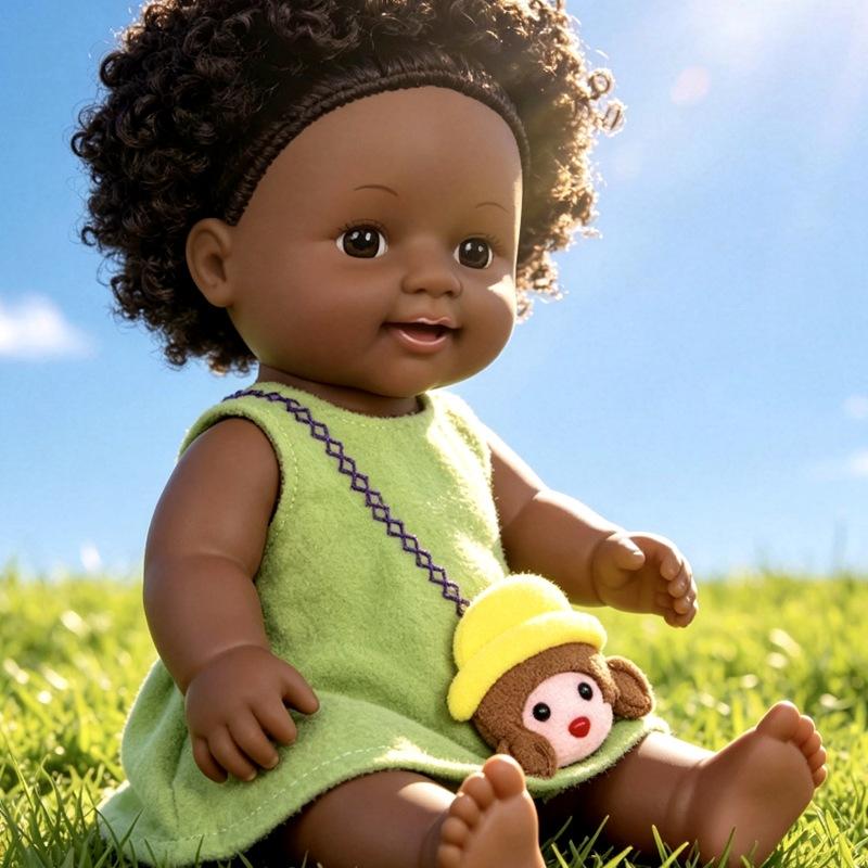 Realistic Black Doll 30cm Soft Vinyl African Girl Talking Toy with Sound Interactive Plush Gift for Kids Play