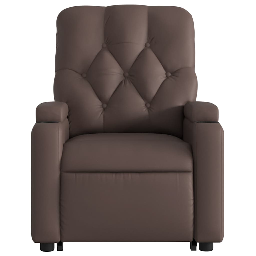 Recliner Chair with Lift Function Brown Faux Leather