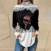 Women Fall Casual Long Sleeve Shirts Sweatshirt Vintage Printed High Neck Top Pullover