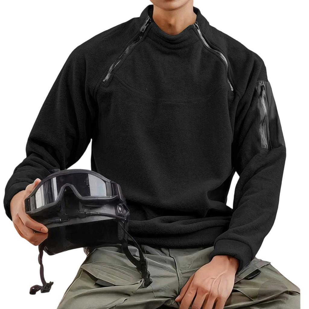 Heren Trend Ronde Hals Dubbele Rits Zak Effen Kleur Outdoor Functie Werkkleding Hoodie
