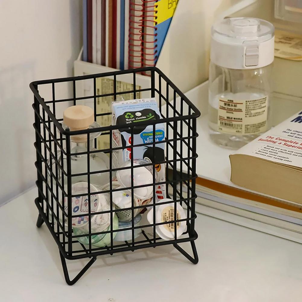 Iron Storage Rack Hollow Out Stainless Iron Wire Mesh Storage Basket Home Office Bathroom Desktop Case Organizer