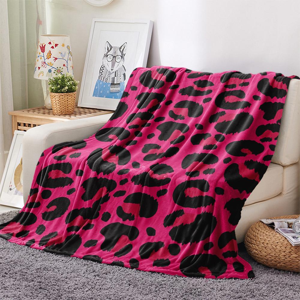 1Pc Pink Leopard Pattern Print Flannel Blanket, High Quality Comfortable for All Seasons, Home Decor, Warmth and Comfort, Perfect for Gifts