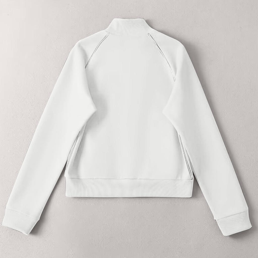 Women's Stand Up Collar Zipper Sports Casual Short Jacket Long Sleeved Cardigan Jacket