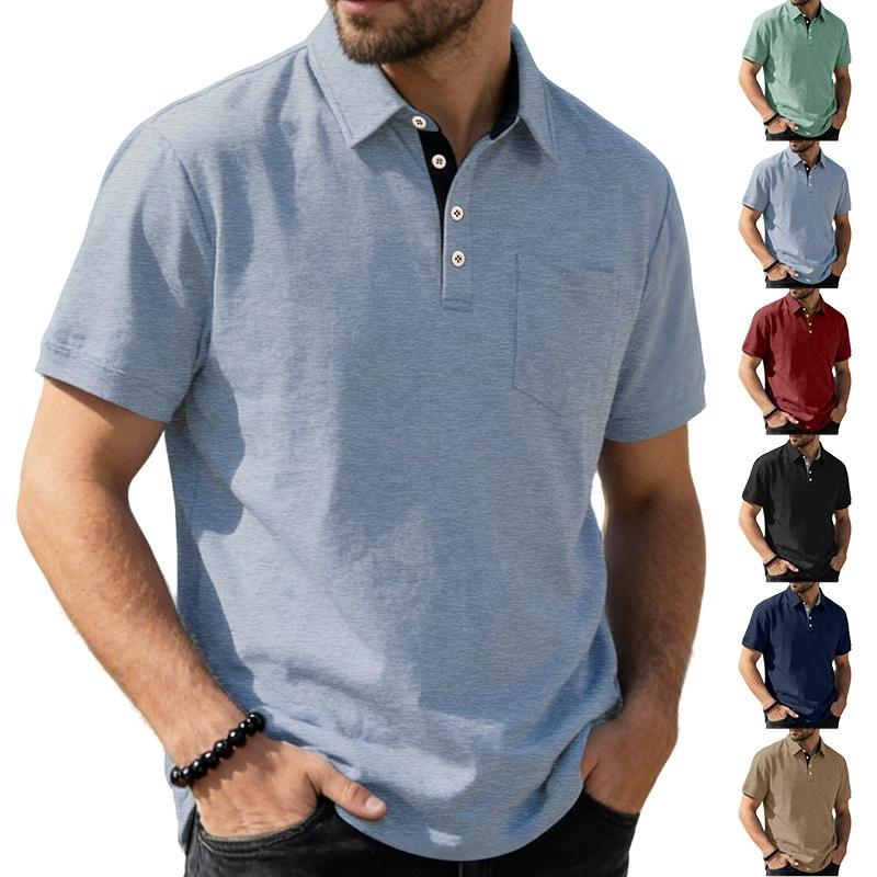 Summer New Men's Polo Shirt Casual Short Sleeve Turn-down Collar Solid Color Fashionable Light Weight Cotton T-shirt for Youth