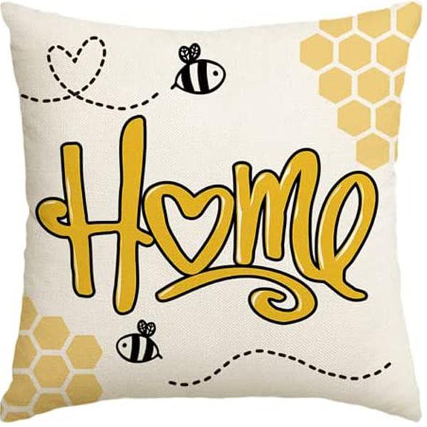 

Bee Festival Sunflower Linen Pillow Cover Nordic Home Sofa Ornament Pillow Cover Cushion Cover Premium Durable 45 * 45Cm (without pillow core)