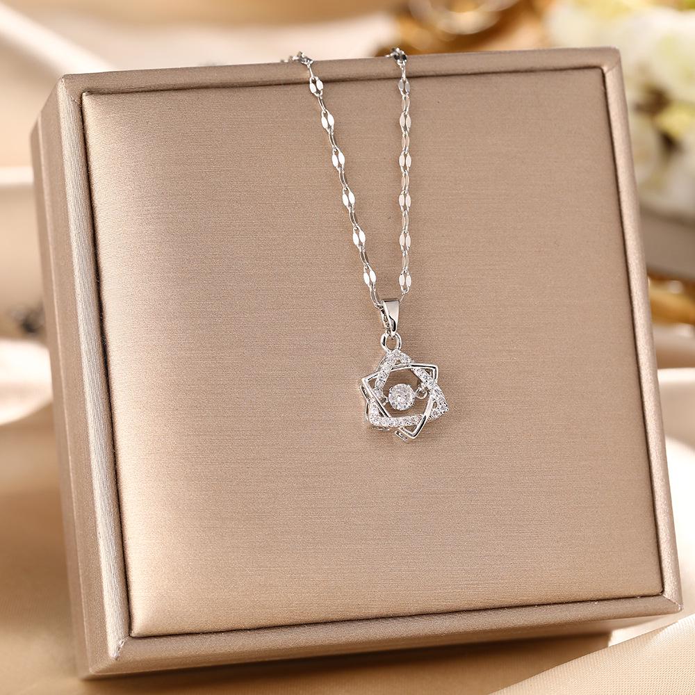 Women's Silver Titanium Steel Necklace with Micro-Inlaid Zircon - Elegant, Durable Clavicle Chain Jewelry