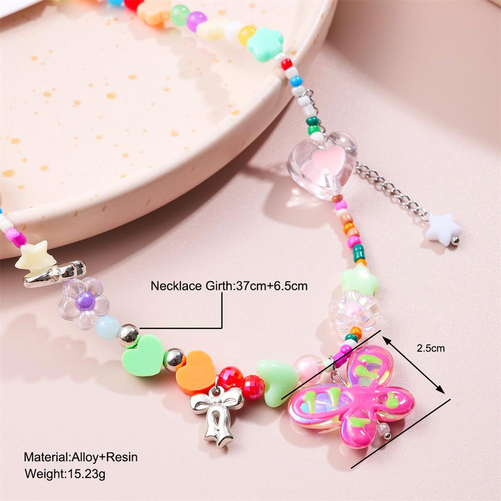 Boho Colorful Love Heart Beaded Necklace For Women Fashion Dopamine Girls Resin Clavicle Chain Choker Jewelry Y2K Accessories