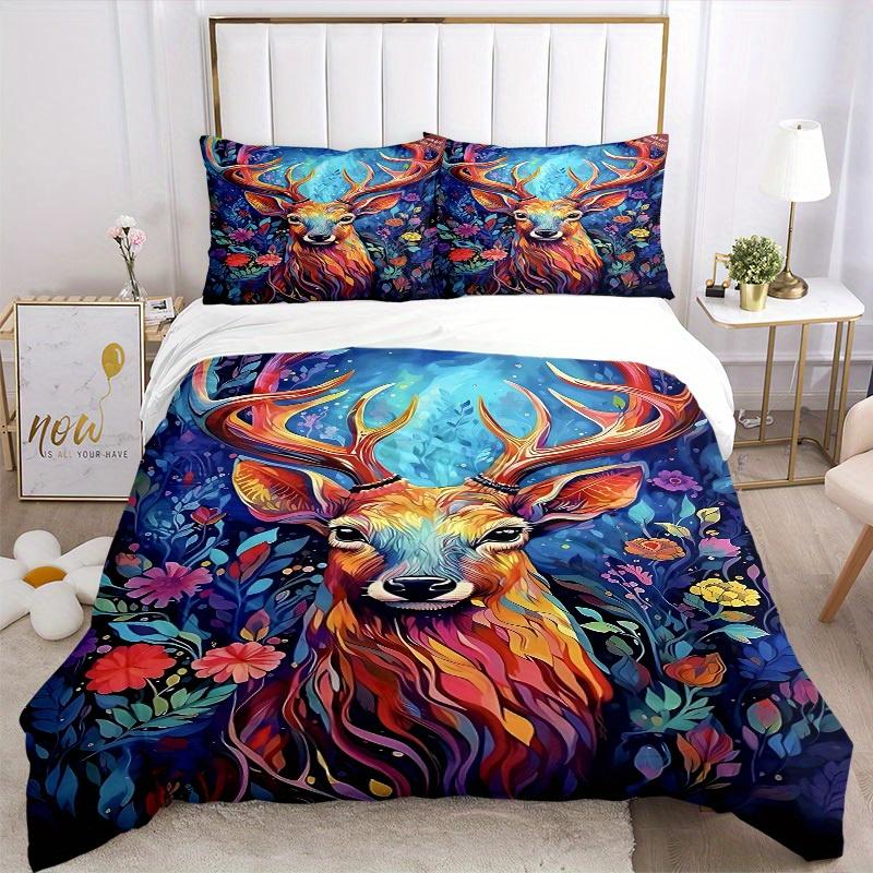 3pcs Deer Fantasy Bedding Cover Set, Fashion Classic Popular Print Bedding Set, Soft Comfortable, All - Season Use, For Bedroom112