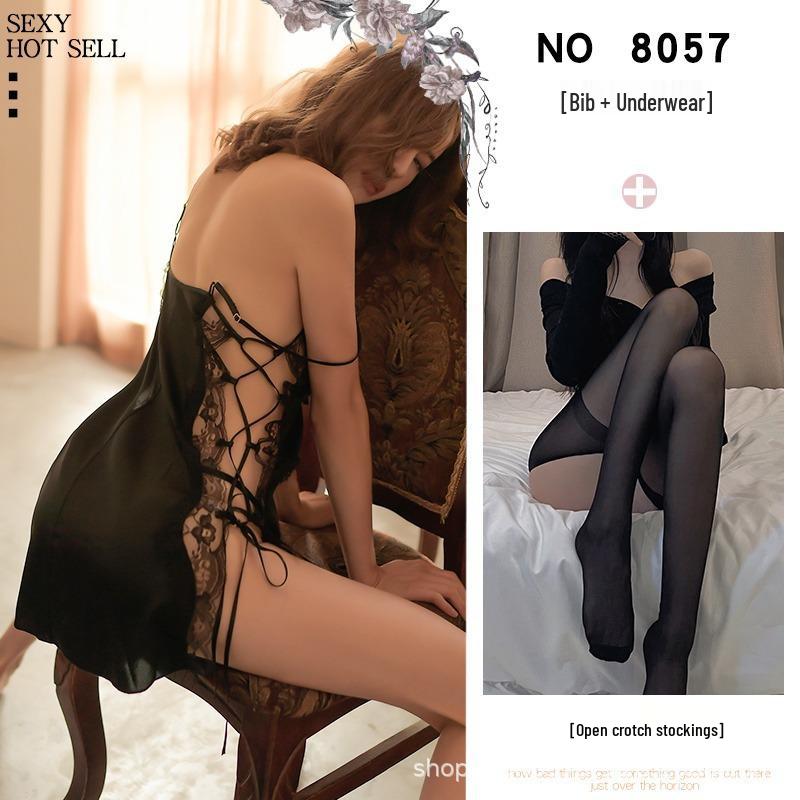 Plus Size Backless Faux Silk Slit Nightgown with Shoulder Straps